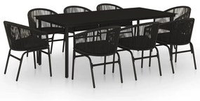 3099226 vidaXL Градински трапезен комплект, 9 части, черен