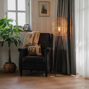 Кънтри подова лампа черна с ратан - Манила