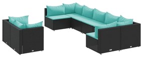 3308300 vidaXL Градински комплект диван с възглавници 9 части черен полиратан