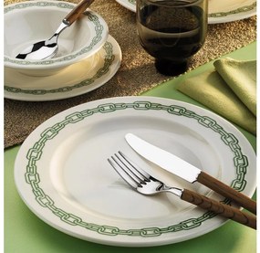 Сервиз за хранене, 24 части, бял/зелен, порцелан