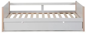 Детско легло от борова дървесина с допълнително разтегателно легло в бял и естествен цвят 90x190 cm Kiara - Marckeric