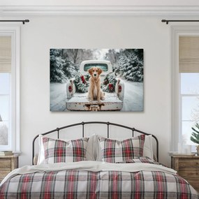 Картина на платно – Коледно куче на заснежен път