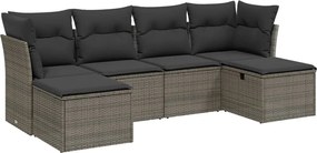 3263236 vidaXL Градински диван с възглавници, 6 части, полиратан, сив