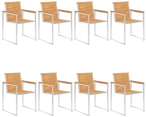 3078553 vidaXL Градински столове 8 бр тиково дърво масив и неръждаема стомана