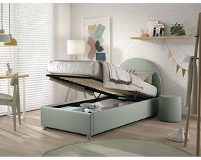Зелено тапицирано единично легло с място за съхранение с включена подматрачна рамка 90x200 cm Moon – Vipack
