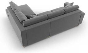 Светлосив кадифен разтегателен ъглов диван с място за съхранение (десен ъгъл/L форма) Kyoto – Cosmopolitan Design