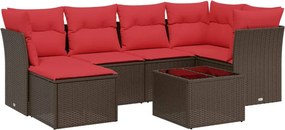 3263190 vidaXL Градински диван с възглавници, 7 части, полиратан, кафяв