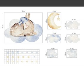 Детски стикер за стена с мотив на спящо еленче върху облак