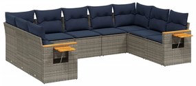 3227118 vidaXL Градински диван с възглавници, 9 части, полиратан, сив