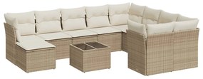 3250437 vidaXL Градински диван с възглавници, 11 части, бежов полиратан