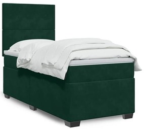3290783 vidaXL Боксспринг легло с матрак, тъмнозелена, 90x190 см, кадифе