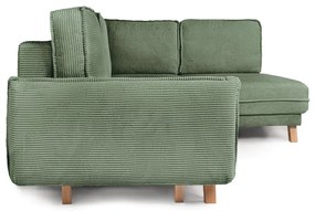 Светлозелен сгъваем ъглов диван от рипсено кадифе (десен ъгъл) Tori – Bonami Selection