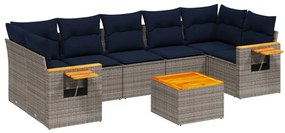 3226656 vidaXL Градински диван с възглавници, 8 части, полиратан, сив