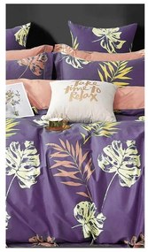 Лилав удължен памучен чаршаф за двойно легло от четири части 200x220 cm Leaves – Mila Home