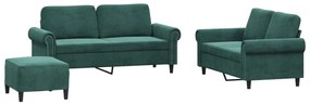 3202222 vidaXL Комплект дивани от 3 части с възглавници, тъмнозелен, кадифе