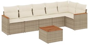 3258397 vidaXL Градински диван с възглавници, 7 части, бежов полиратан