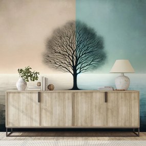 Тапет – Дървото на живота в синьо-бежов контраст