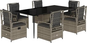 3262990 vidaXL Градински трапезен комплект 7 части с възглавници сив полиратан