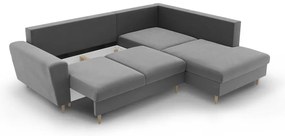 Светлосив кадифен разтегателен ъглов диван с място за съхранение (десен ъгъл/L форма) Kyoto – Cosmopolitan Design