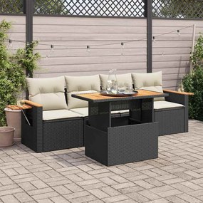 3327542 vidaXL Градински комплект с възглавници, 5 части, черен полиратан