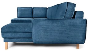 Син сгъваем ъглов диван от рипсено кадифе (ляв ъгъл/"U" форма) Tori – Bonami Selection