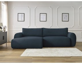 Тъмносин разтегателен ъглов диван от рипсено кадифе (ляв ъгъл) Lucien – Bobochic Paris
