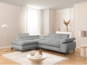 Светлосив ъглов диван от рипсено кадифе (ляв ъгъл L форма) Marbeya – Ropez
