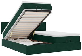 3312914 vidaXL Османска легло с матраци и LED, тъмнозелено, 200x200 см, кадифе