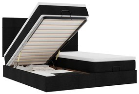 3314543 vidaXL Османска легло с матраци и LED, черно, 180x200 см, плат