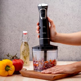 Пасатор, чопър и миксер 3в1 Oliver Voltz OV51112WSC, 800W, 700 мл, 2 скорости, Острие и приставка за разбъркване от неръждаема стомана, Черен