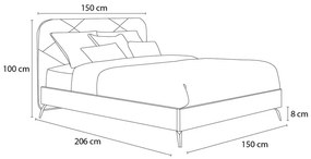 Тъмносиньо тапицирано двойно легло с включена подматрачна рамка 140x190 cm Prune – Bobochic Paris