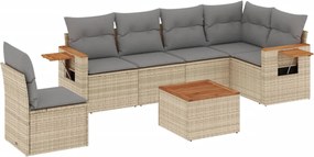 3226864 vidaXL Градински диван с възглавници, 7 части, бежов полиратан