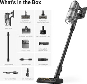 Вертикална прахосмукачка Dreame Z30 VZV17A, 855W, 310AW, 150000 об/мин, 3 степени, 0.6 л, 90 мин, HEPA H14, LED, Безчетков мотор, Черен