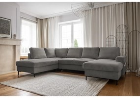 Сив разтегателен ъглов диван от рипсено кадифе (ляв ъгъл) Lofty Lilly – Miuform