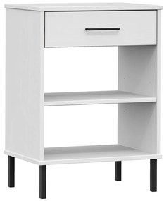 351002 vidaXL Конзолно шкафче с метални крака бяло бор масив OSLO