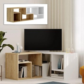Меламинов телевизионен шкаф Глис в сапфирен дъб - бял цвят 145x35x44.8см.
