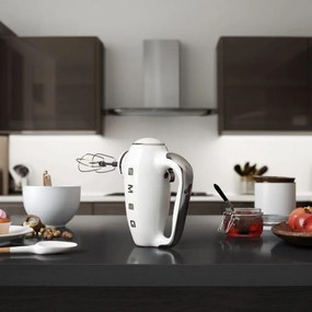 Ръчен миксер SMEG 50's Style HMF01WHEU, 250W, 9 скорости, Турбо, Скрит LED дисплей, Таймер, Аксесоари, Бял