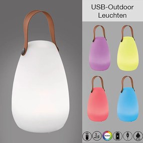 LED настолна лампа в бяло и кафяво (височина 26 cm) Ruby – Fischer &amp; Honsel