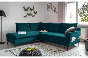 Ъглов разтегателен диван от тюркоазено кадифе L, ляв ъгъл Stylish Stan - Miuform