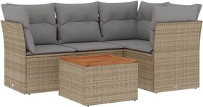 3255954 vidaXL Градински диван с възглавници 5 части бежов микс полиратан