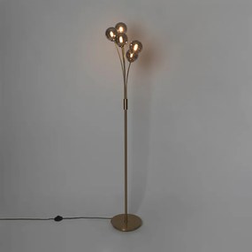 Модерна подова лампа златиста 5-светлина с опушено стъкло - Атина