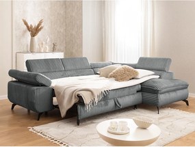 Сив ъглов диван от рипсено кадифе (десен ъгъл L форма) Marbeya – Ropez