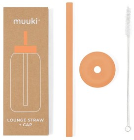 Силиконова сламка с четка за почистване и капак Tropical Papaya – Muuki