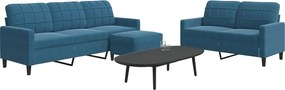 3278410 vidaXL Комплект дивани от 3 части, с възглавници, син, кадифе
