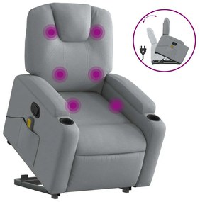3204380 vidaXL Изправящ масажен реклайнер стол, светлосив, текстил