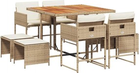 3211324 vidaXL Градински комплект с възглавници, 9 части, бежов полиратан