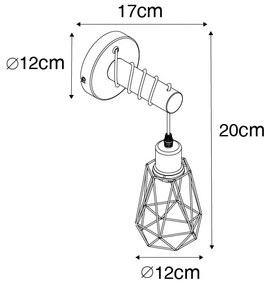 Рустикална стенна лампа черна с дърво - Dami Frame