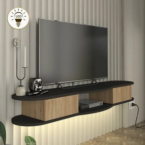 Перка меламинов стенен ТВ стойка с LED осветление в антрацит - цвят сеpet дъб 150x35x19.2см.