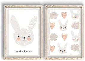 Детски картини в комплект от 2 броя 38x53 cm Hello Bunny - Wallity