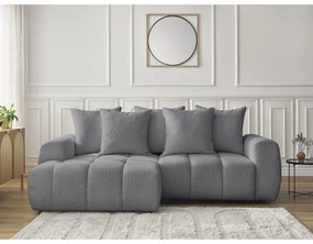 Сив сгъваем/с място за съхранение ъглов диван от прежда с примки от букле (ляв ъгъл) Roxelane – Bobochic Paris